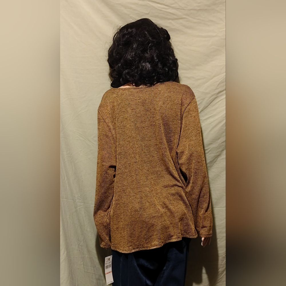 NWT Ruby Rd. Gold Multicolor Knit Top, Long Sleeve with Ring Detail - Picture 2 of 6